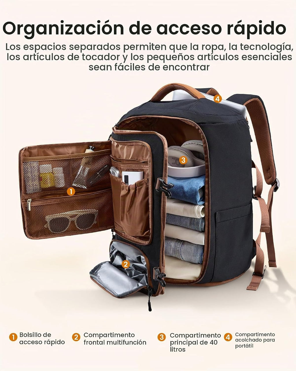 LOVEVOOK Mochila de viaje, Negro-blanco-marrón, 18 pulg., Viajes