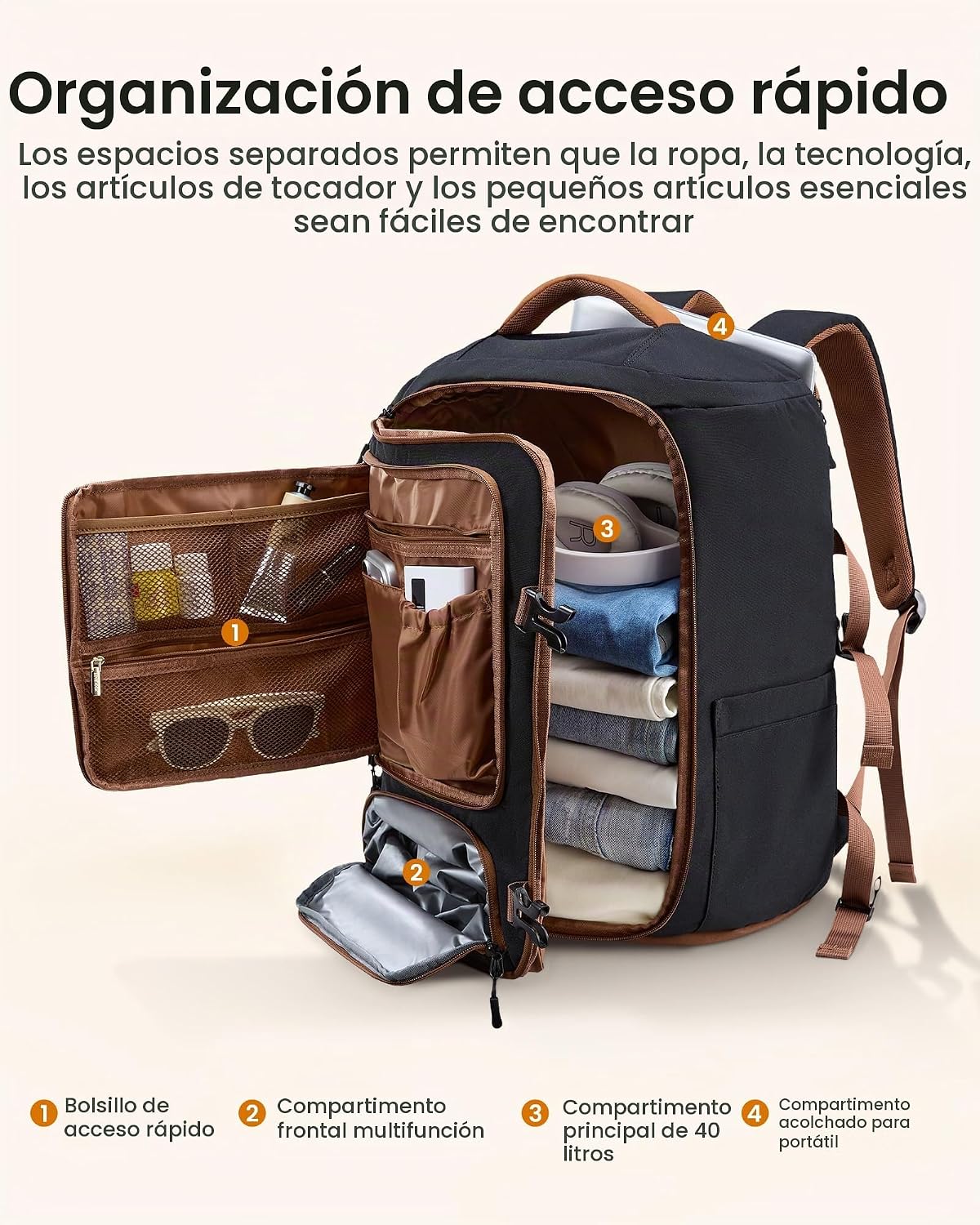 LOVEVOOK Mochila de viaje, Negro-blanco-marrón, 18 pulg., Viajes