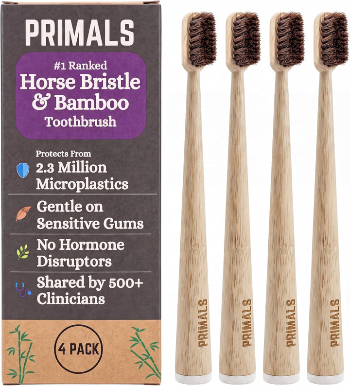 PRIMALS Cepillo de dientes de cerdas de caballo y bambú (paquete de...