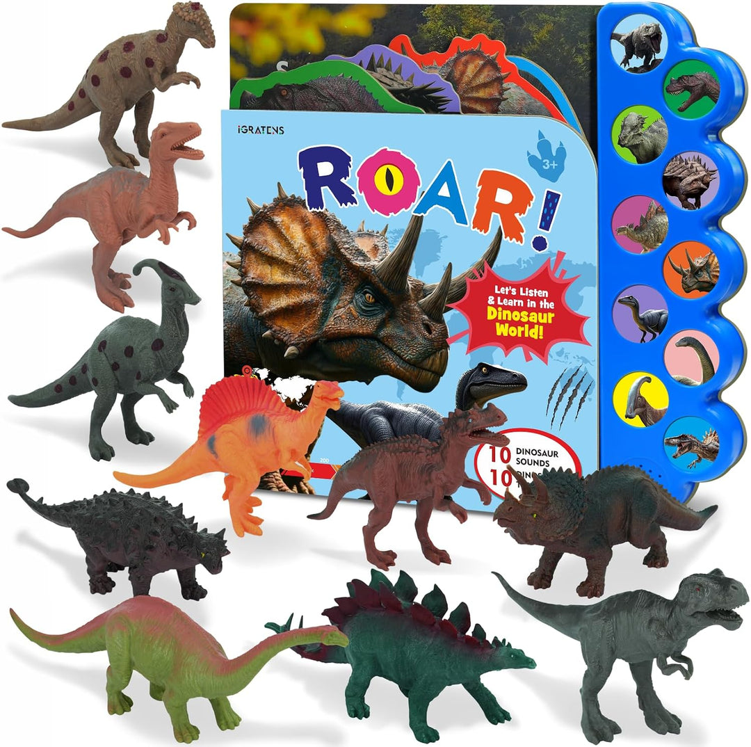 iGRATENS Juguetes de dinosaurio con libros de sonidos, 10 juguetes...