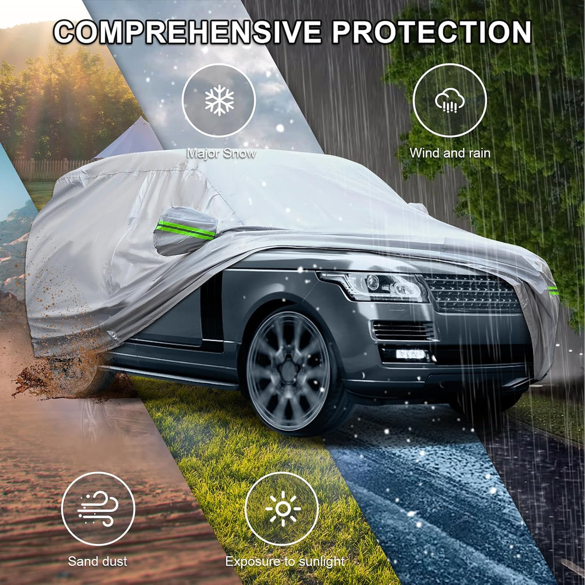 Funda Universal Completa para Automóvil de 6 Capas para Exteriores Engrosada para Todo Clima, Protector Solar, Impermeable, A Prueba de Nieve, A Prueba de Rayos UV, A Prueba de Rayones