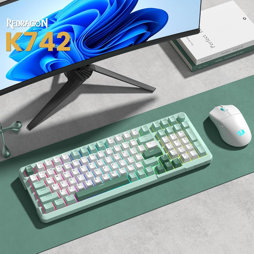 Redragon K742 Teclado mecánico inalámbrico para juegos con perilla,...