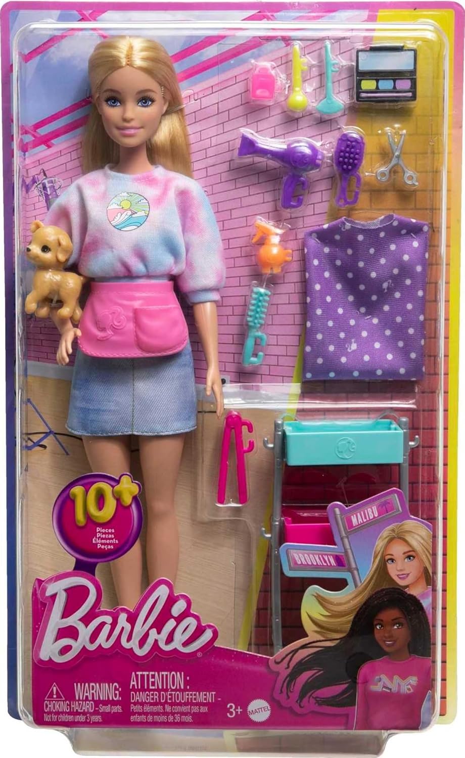 Muñeca Barbie Estilista y 14 Accesorios, Muñeca Rubia "Malibu&#...