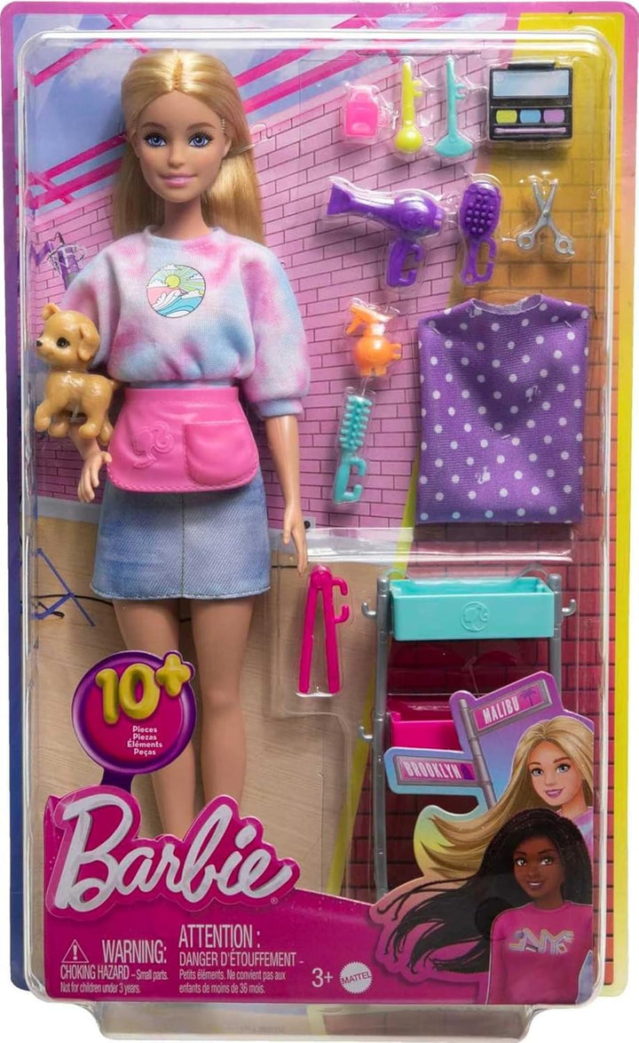 Muñeca Barbie Estilista y 14 Accesorios, Muñeca Rubia "Malibu&#...