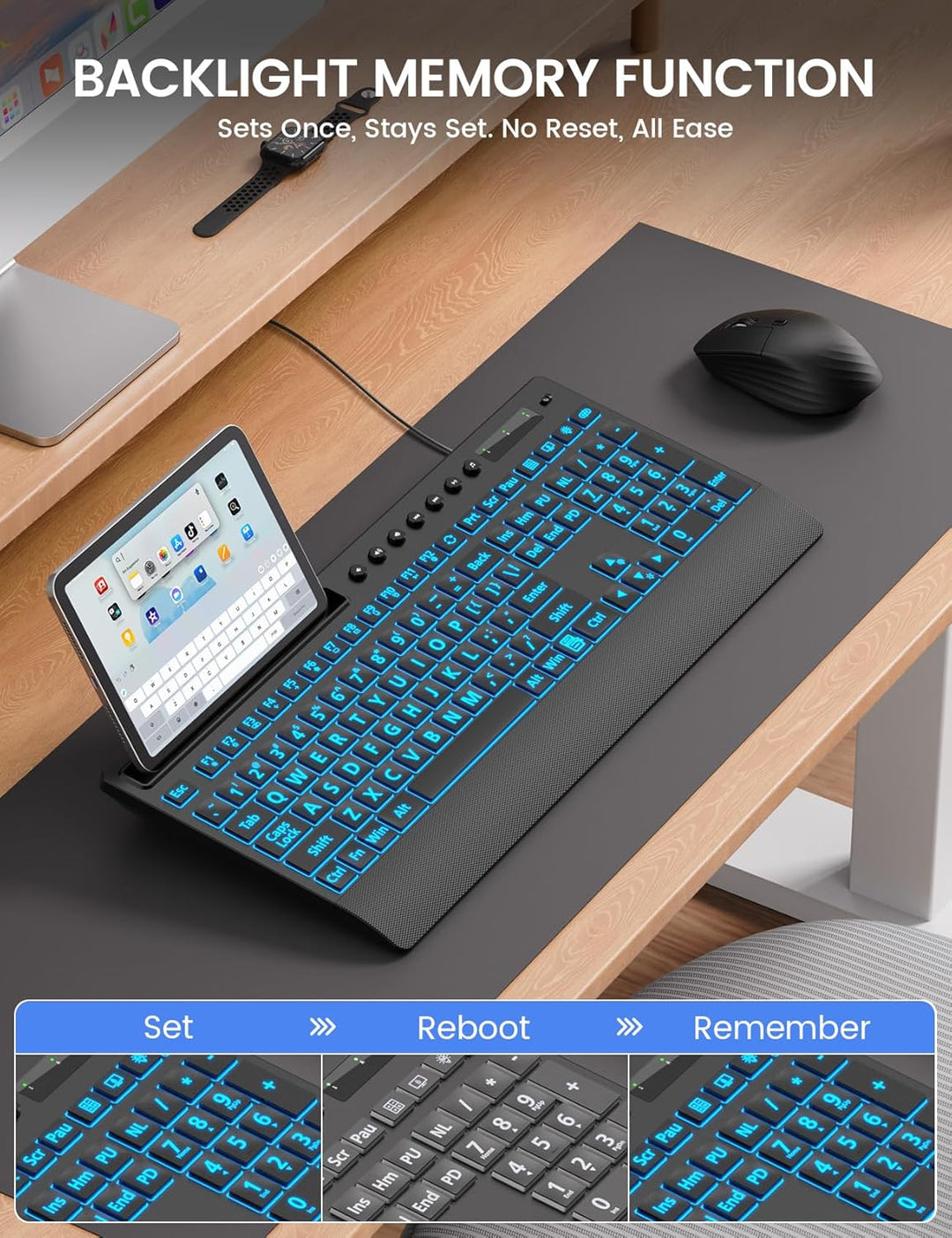 SABLUTE Teclado retroiluminado de impresión grande teclado