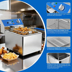 TOPKITCH Freidora Eléctrica Profunda de 6L con Envase de Aceite Extraíble y Asa, Cesta de Malla de Alambre Sólido y Tapa, Freidoras Comerciales Ligeras para Encimera - 120V 1800W