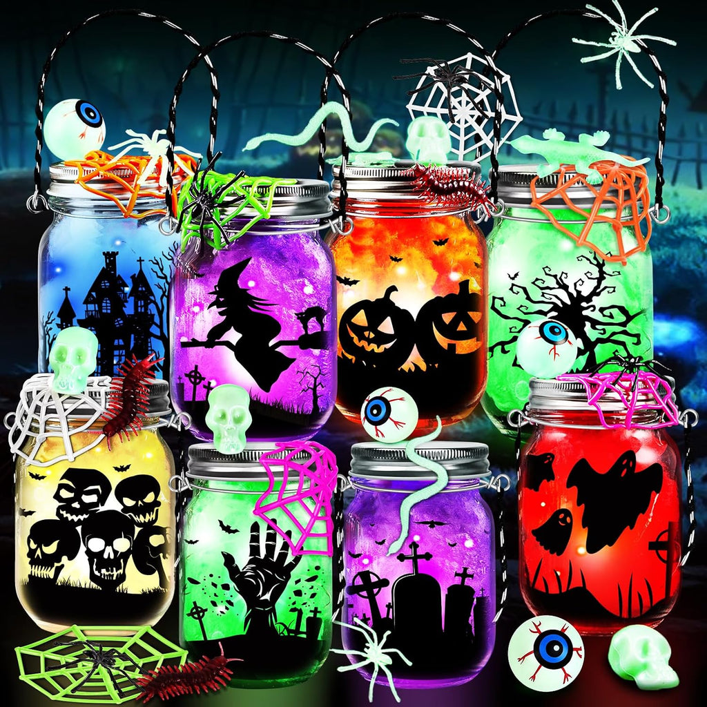 AuroTops Manualidades de Halloween para niños, paquete de 8 tarros de masón