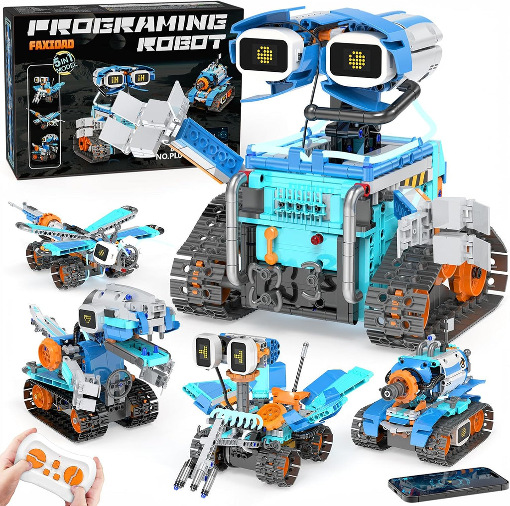 Kits de construcción de robots STEM 5 en 1 para niños de 6 a 12 años, aplicación y RC STEM dinosaurio robot juguetes de construcción para edades de 8 a 13 años, 886 piezas
