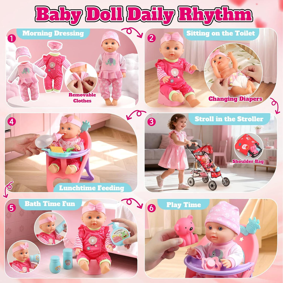 Juego de cochecito de muñeca de bebé, una muñeca de bebé de 12.5 pu...