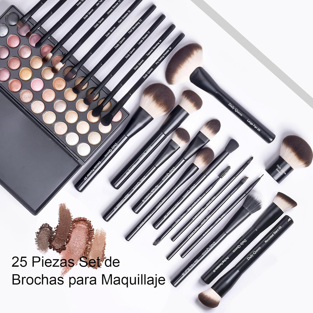 Juego de 25 brochas de maquillaje, color negro, profesional Kabuki,...