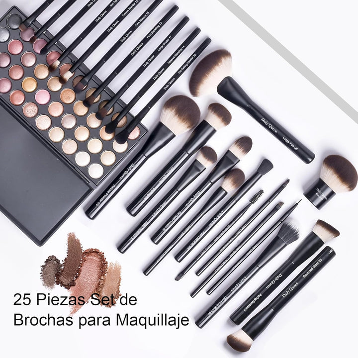 Juego de 25 brochas de maquillaje, color negro, profesional Kabuki,...