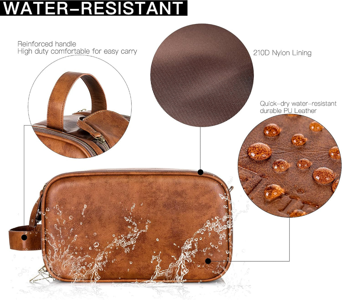 Elviros Neceser para hombre de cuero sintético para afeitado Dopp Kit