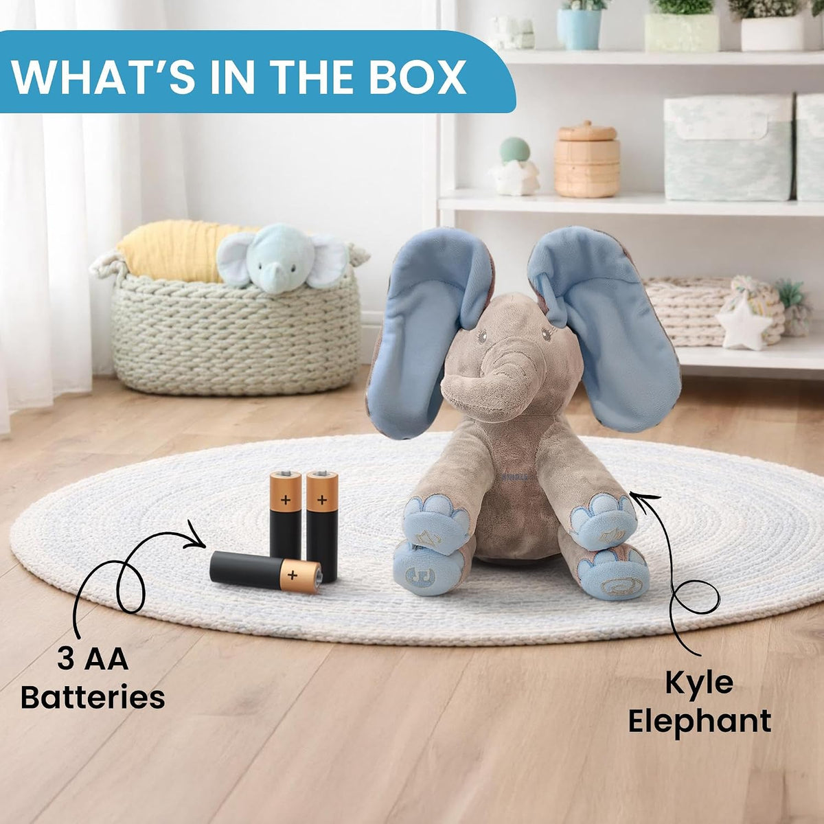 Dimple Kyle Elefante de peluche juguete animado, Elefante azul con baterías