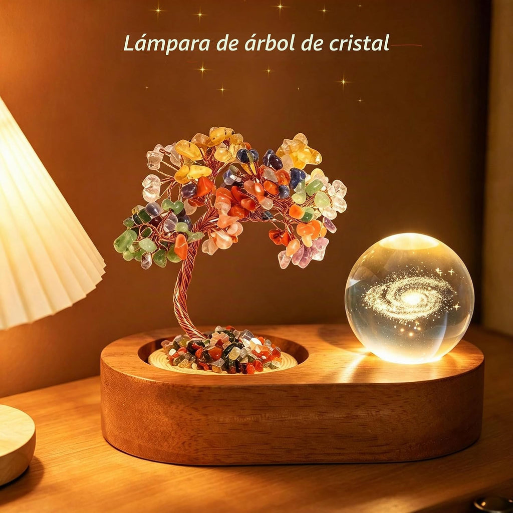 Árbol de la vida de cristal de 7 chakras con bola de cristal