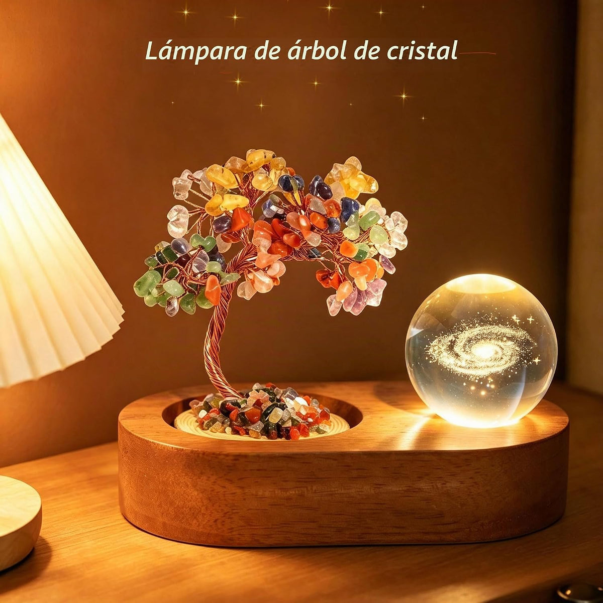 Árbol de la vida de cristal de 7 chakras con bola de cristal