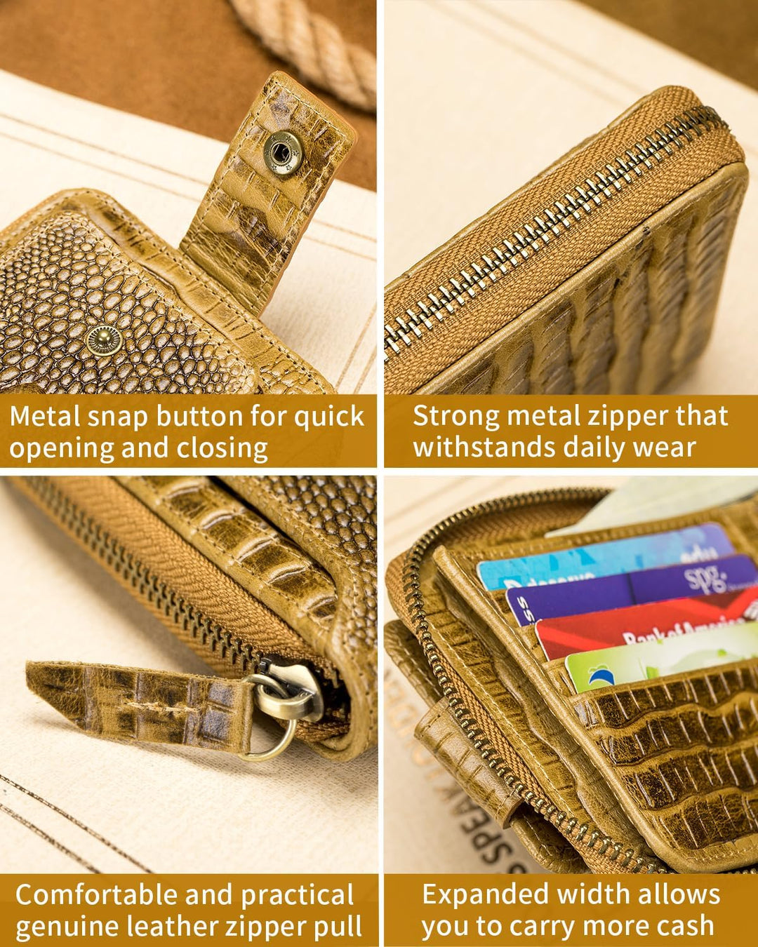 Cartera de cuero genuino con patrón de cocodrilo Steel Lion para ho...