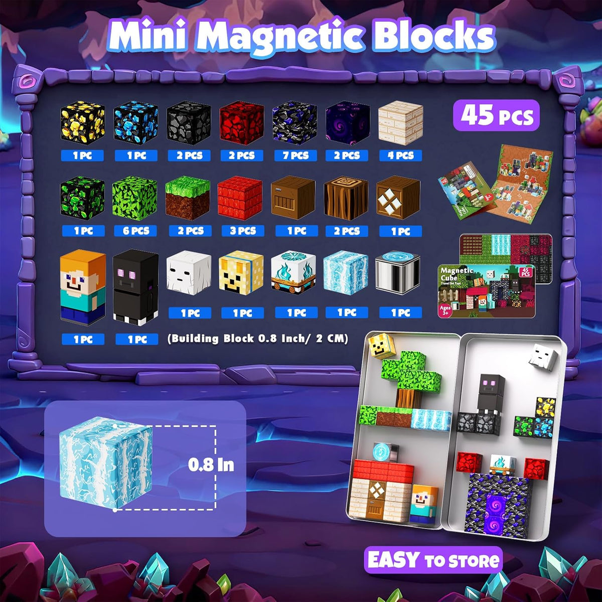 45 mini bloques magnéticos de 0.8 pulgadas, juguetes magnéticos de...