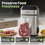 Sellador al vacío InstaSeal para alimentos con 12 bolsas, conserva los alimentos 5 veces más tiempo, diseño vertical compacto que ahorra espacio que permite que la máquina selle con calor adobos