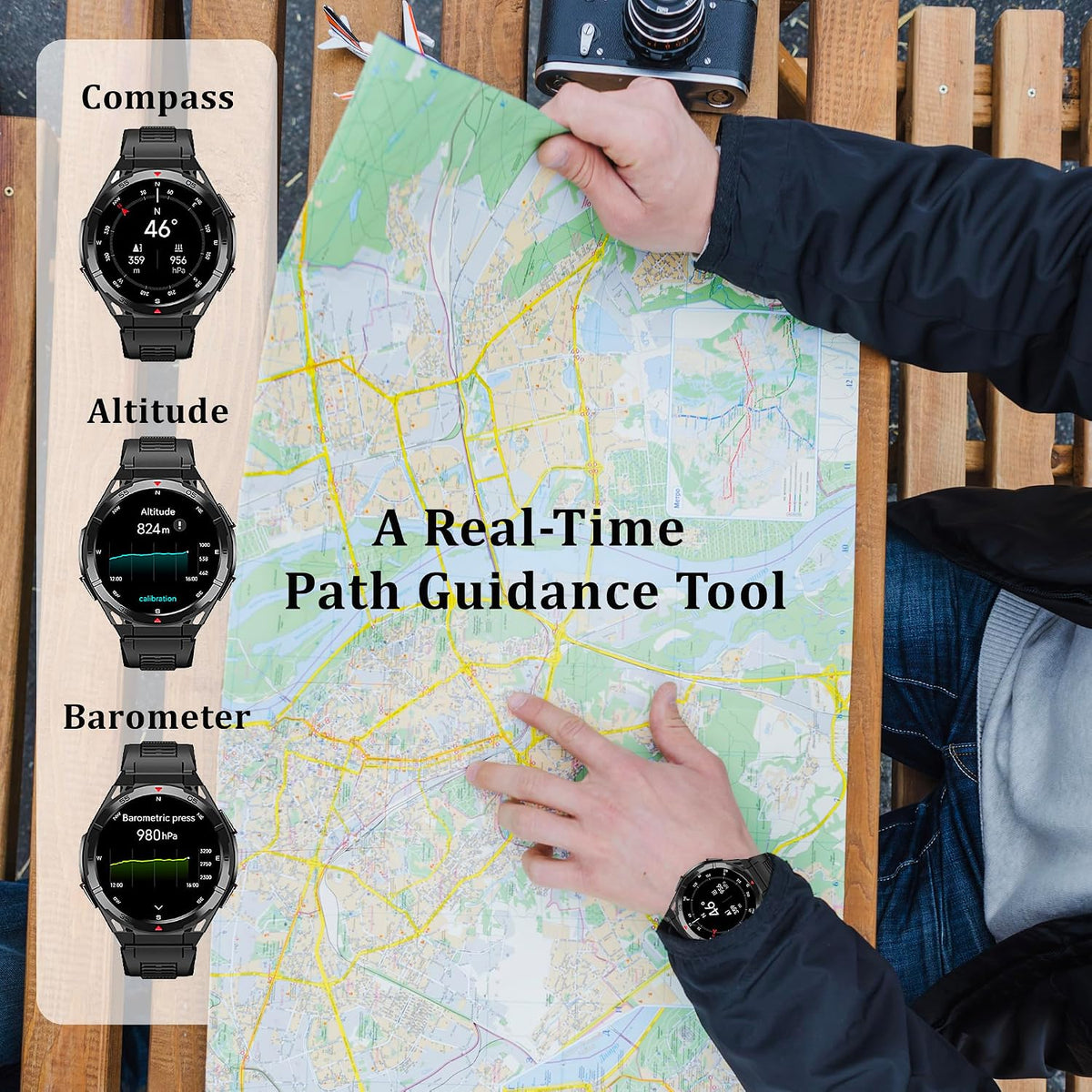 Military GPS Smart Watch: 1.43” AMOLED AOD, GPS integrado, Brújula, Altímetro, Barómetro, Seguimiento de Fitness/Trayectorias, Llamadas BT, 150+ Deportes, IP69K, Asistente de Voz, Larga Batería, Android/iOS