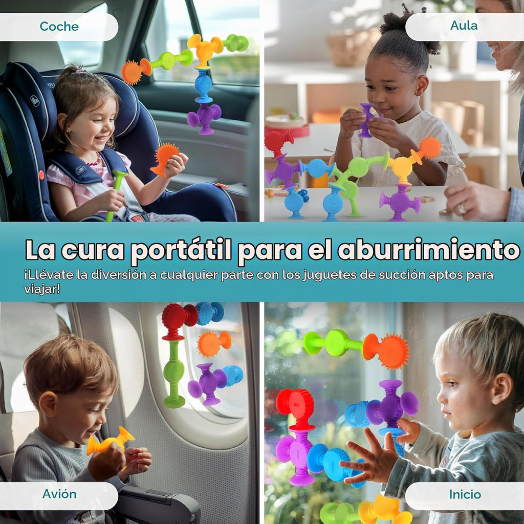 BUNMO Juguetes de baño de succión - Conecta, construye, crea – Juguetes de baño – Horas de diversión y creatividad – Habilidades motoras finas – Juguetes sensoriales estimulantes – Juguete que no se puede bocar 3+ – Paquete de 44 texturizados