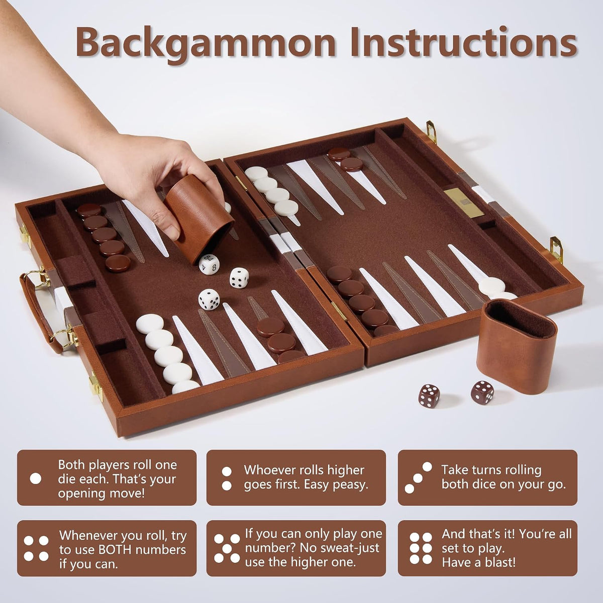 Backgammon Sets - Juegos de mesa clásicos de 11 pulgadas para 2 jugadores adultos, juego de estrategia de backgammon de viaje pequeño con funda de piel sintética de alta calidad, juego de