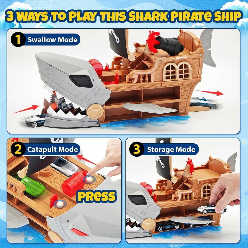 Juego de coche de barco pirata de tiburón con mordedura-tragar, 8
