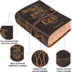 LEATHER VILLAGE Diario de cuero vintage con versículo bíblico de Salmo 46:10 – Cuaderno de oración y estudio de 8'' x 6'' con relieve, para mujeres y hombres – 200 páginas hechas a mano, papel de bordes de fibra de algodón y acuarela - Marrón