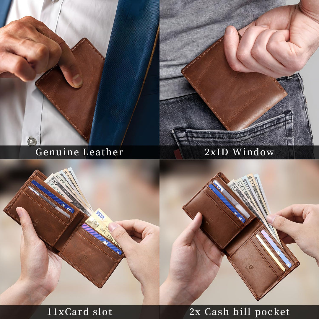 GSOIAX Cartera de cuero de grano superior para hombre, delgada, con...