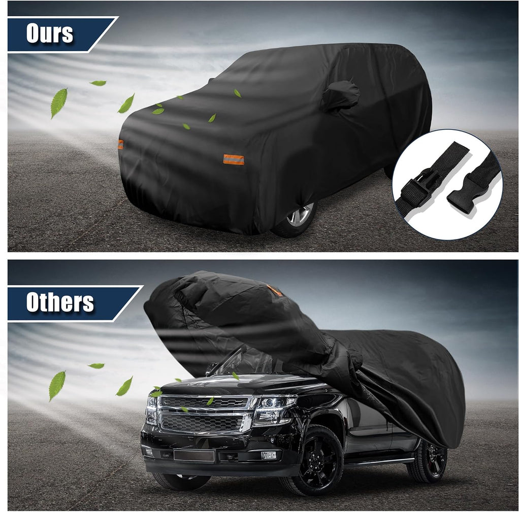 X AUTOHAUX - Funda de automóvil SUV para Chevrolet Tahoe de 4 puertas 2007-2024 al aire libre, impermeable, sol, lluvia, polvo, viento, nieve, protección 190T PU con cremallera para puerta del conductor, color negro