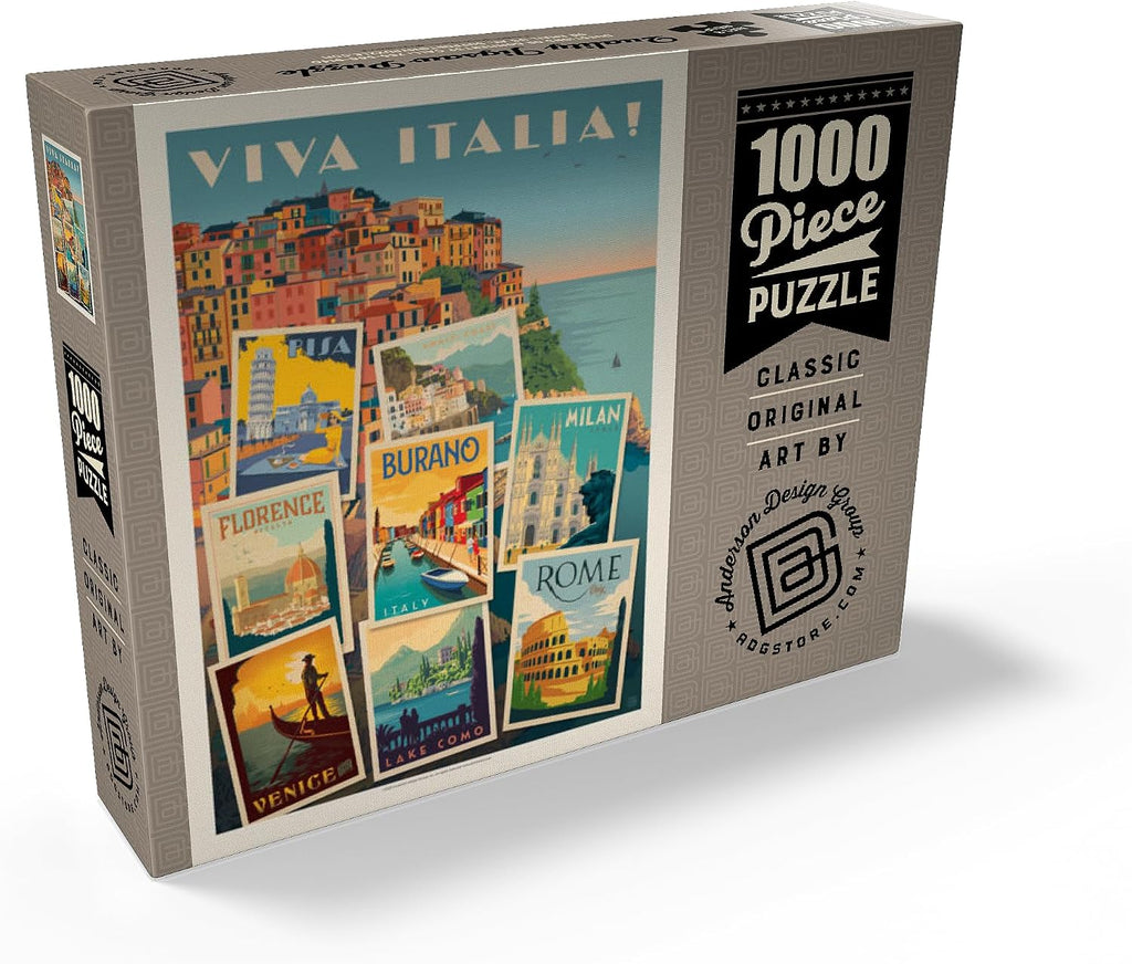 MyPuzzle Italy: Viva Italia! Collage, póster vintage, rompecabezas premium de 1000 piezas para adultos