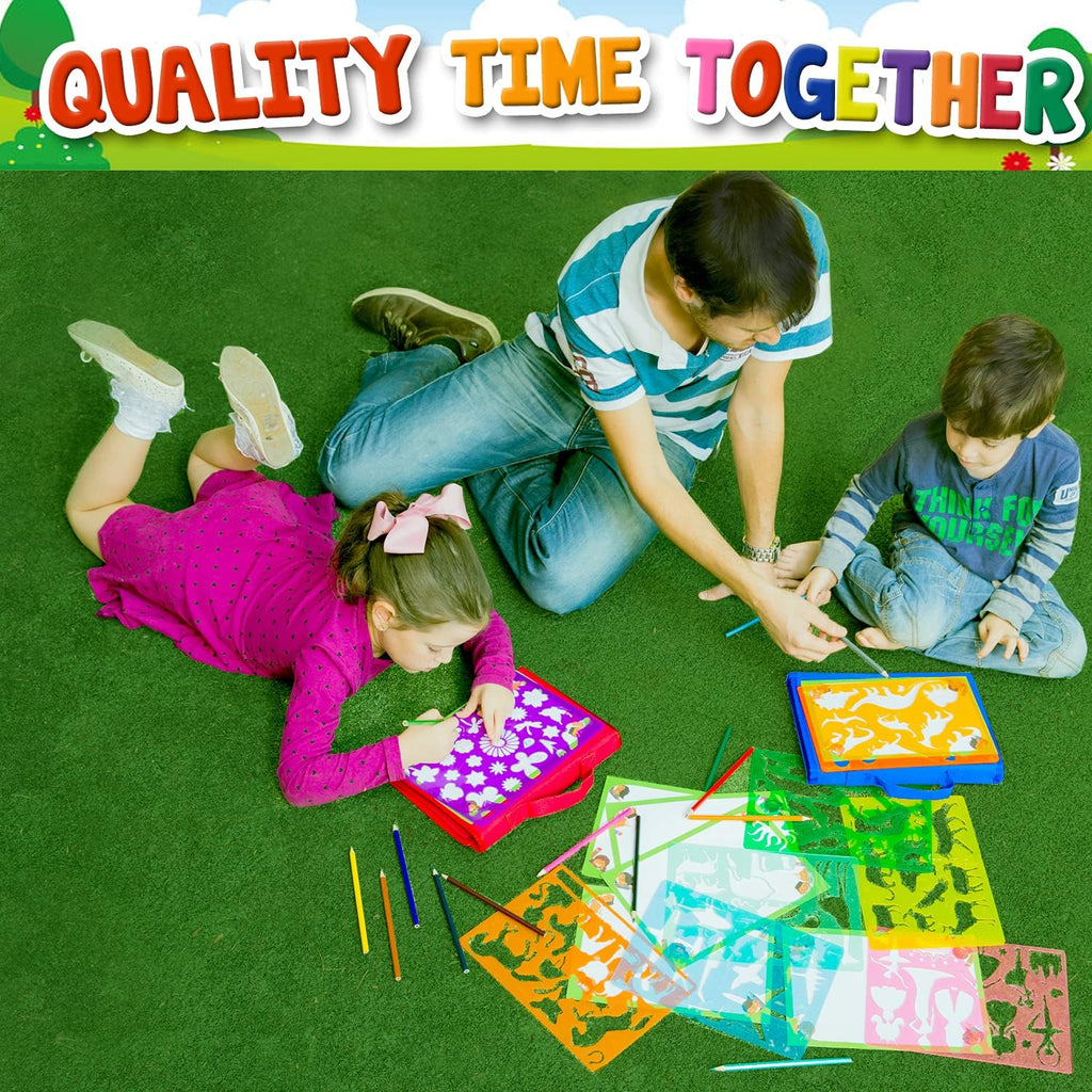 Juego de plantillas de dibujo para niños (55 piezas) – Artes y manualidades para niñas y niños – El mejor regalo para niños – Kit de creatividad ideal y actividad de viaje con más de 300 formas (azul)