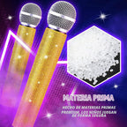 Micrófono Falso de Apoyo con Brillantina y Rinstones de Cristal de Rinoplástico para Jugar, Micrófono de Pretensión con Purpurina y Adornos para Cosplay, Traje de Fiesta (Dorado)