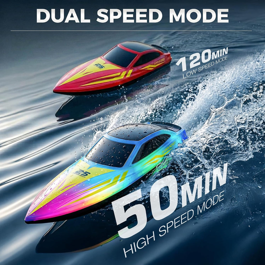 BEZGAR Barco RC de 10 pulgadas, paquete de 2 con 7 efectos LED y tiempo de