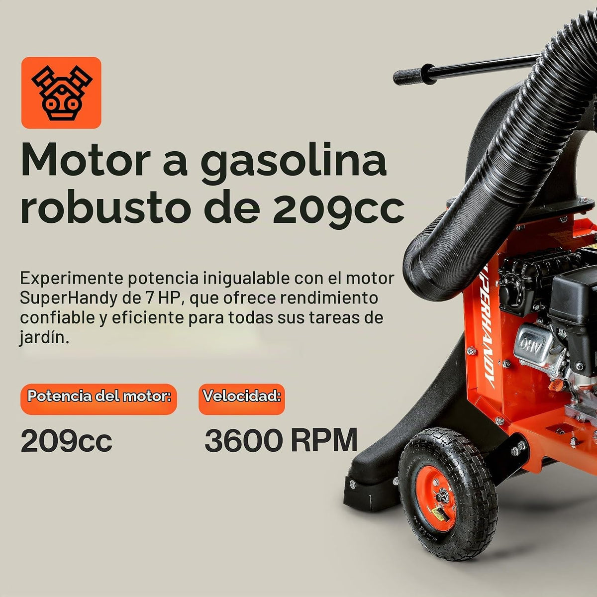 SuperHandy Aspiradora de hojas y astilladora de madera 7HP 209cc motor de gas, relación de mantillo 10:1, bolsa de recolección de 6 bujes, impulsor de 13.4 pulgadas, triturador de vacío con ruedas