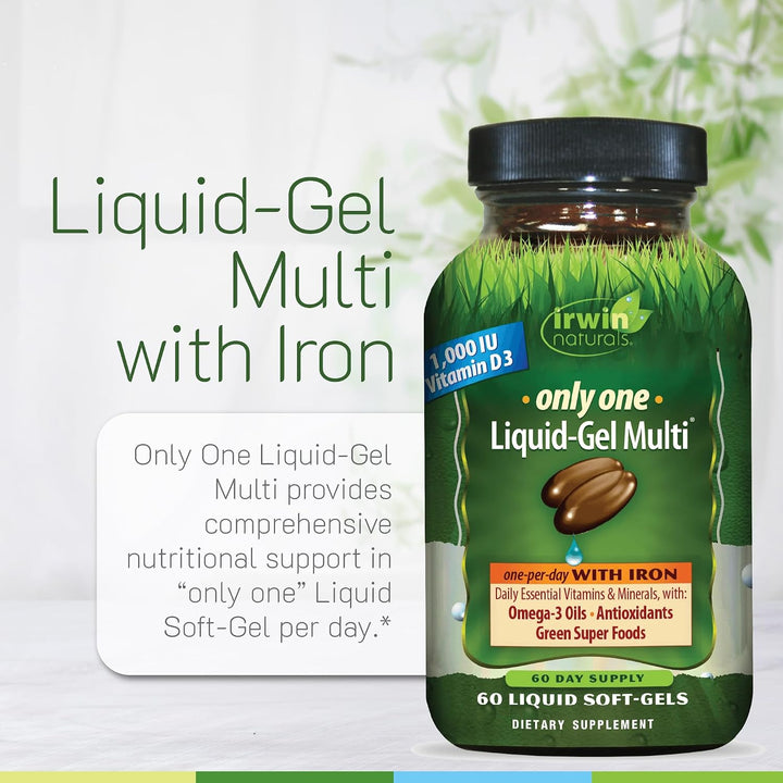 Irwin Naturals Only One Liquid Gel Multi con Hierro \u2013 60 Geles...