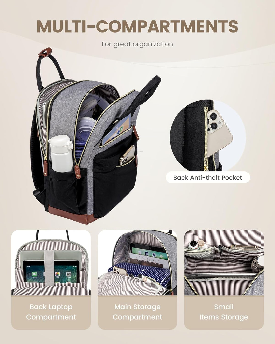 LOVEVOOK Mochila de viaje para laptop para mujer, bolsa antirrobo p...