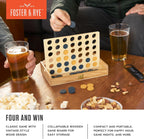 Foster & Rye Four and Win - Juego de mesa clásico, juegos para 2 jugadores, diseño vintage de madera - Juego de mesa de sobremesa