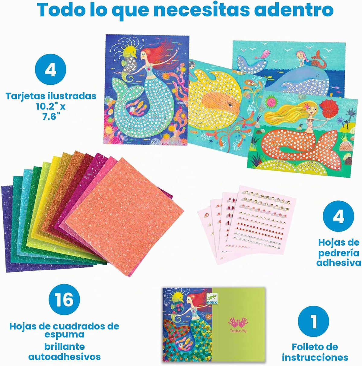 DJECO, Kit de arte y manualidades de mosaico para niños, canción de sirena
