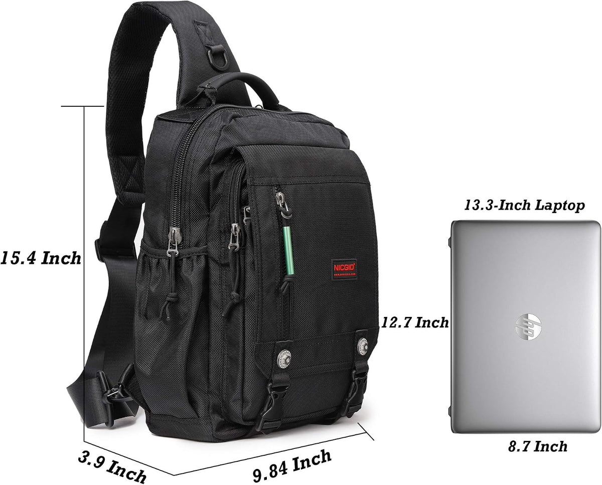 NICGID Bandoleras de hombro en el pecho, mochila para laptop, bolsa de mensajero cruzada para viajes al aire libre, hombres y mujeres