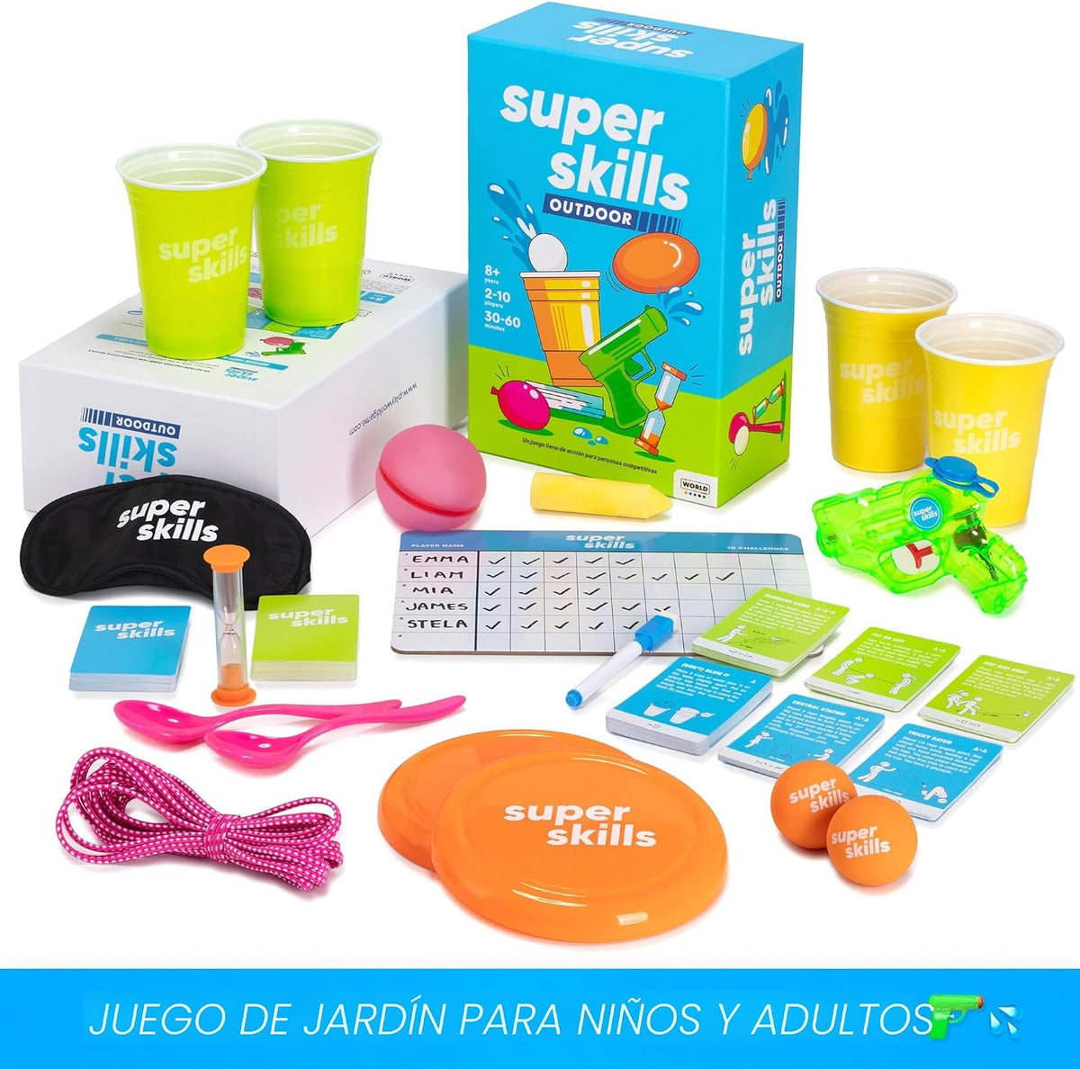 Super Skills - Juegos al aire libre - Juego de verano en el patio trasero - Actividad exterior para niños de 8 a 12 años, adolescentes y adultos - Divertida fiesta de agua para toda la familia