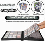 Carpeta de tarjetas premium de 16 bolsillos, se adapta a 1600 tarjetas, álbum de tarjetas sin anillo 4 x 4 con fundas para tarjetas intercambiables y tarjetas deportivas (modelo C, negro clásico)