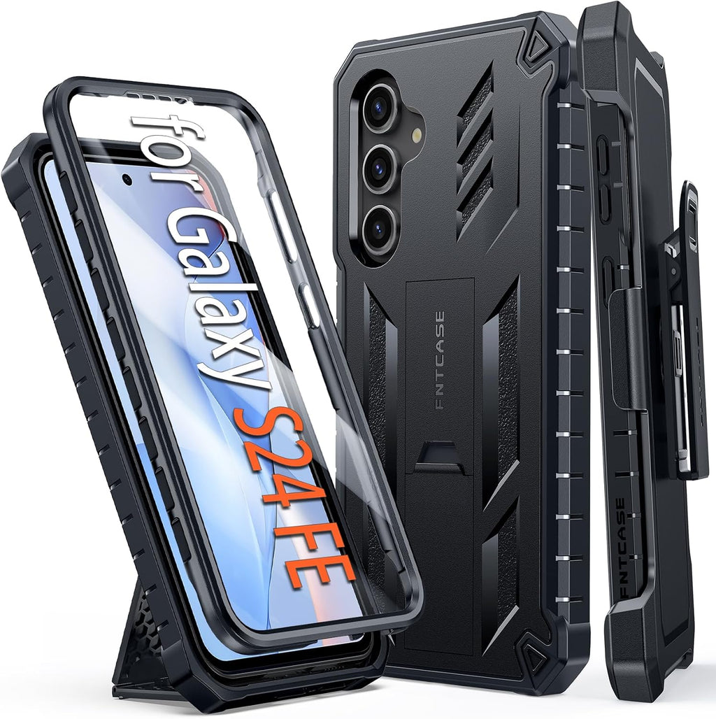 FNTCASE - Funda para Samsung Galaxy S24 FE con clip para cinturón y soporte, color negro
