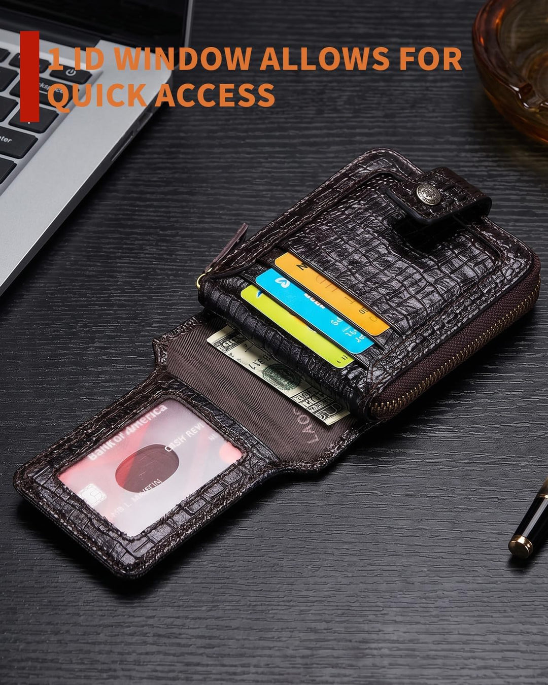 Cartera de cuero genuino con patrón de cocodrilo Steel Lion para ho...