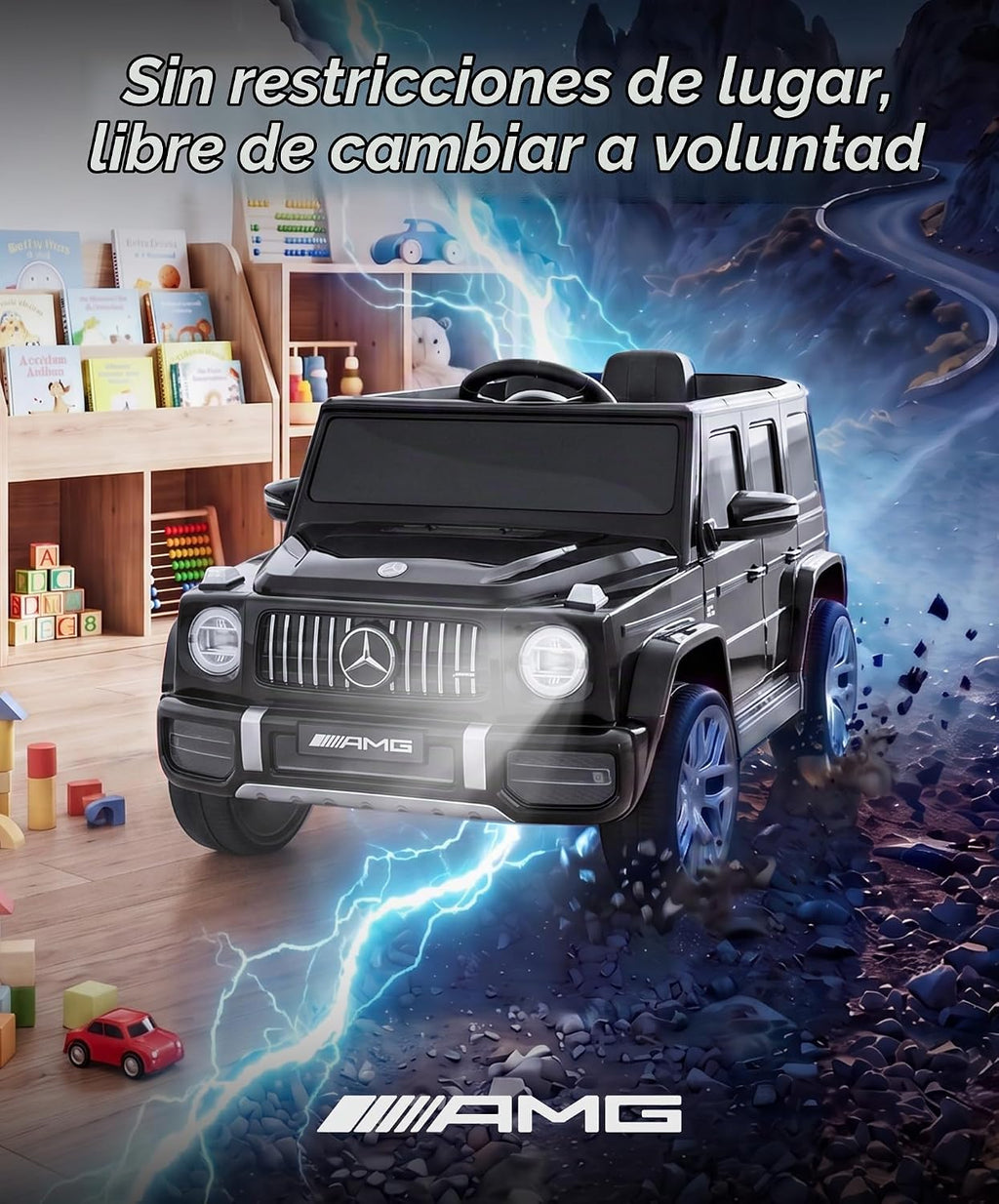 Mercedes-Benz AMG G63 - Juguetes de paseo con licencia de 12 V con control remoto, batería recargable, luces parpadeantes/luces LED, Bluetooth, música y bocina, arranque suave, batería baja