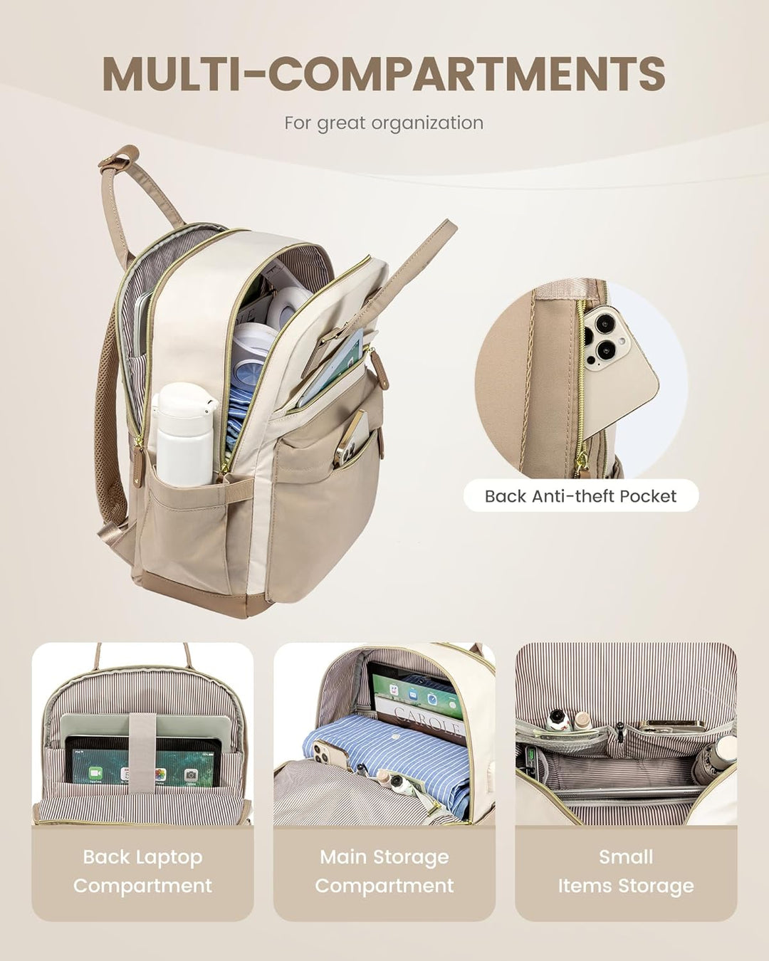 LOVEVOOK - Mochila para laptop de viaje para mujer, antirrobo, con...