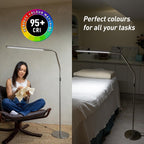 Lámpara Daylight Slimline - Lámpara de pie con 4 LED, 6000 K, diseño flexible, acero cepillado