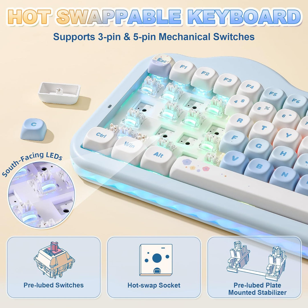 YUNZII Teclado mecánico inalámbrico C75, diseño del 75%, NKRO inter...