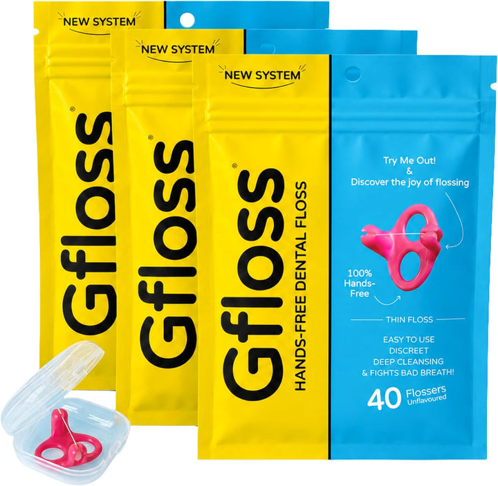 Gfloss Hilo dental manos libres, 120 unidades (paquete de 3) + estu...