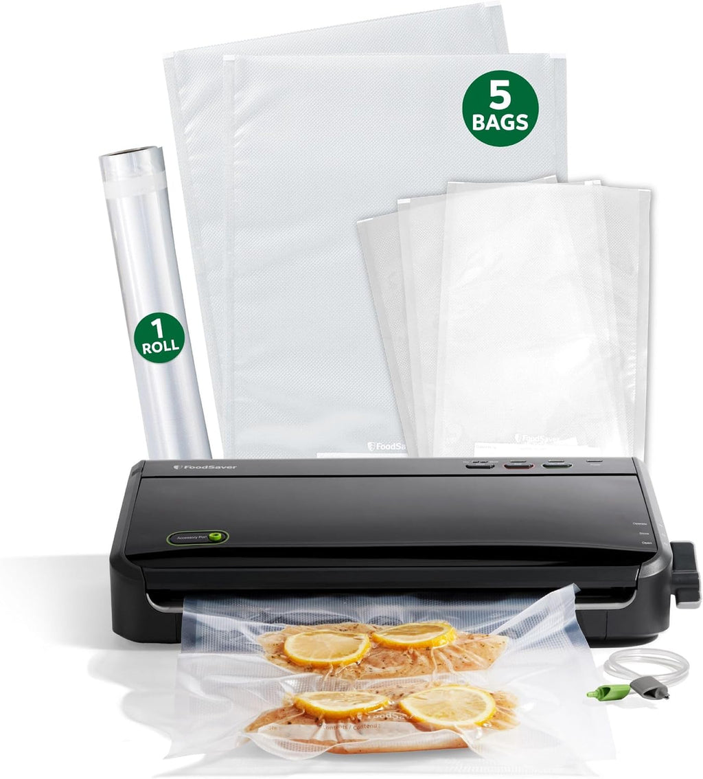 Máquina Selladora al Vacío FoodSaver, Detección Automática de Bolsas, Compatible con Sous Vide, con bolsas selladoras, rollo, sellador al vacío de mano, negro
