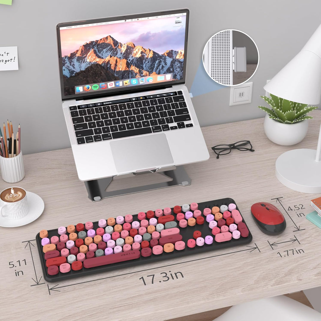UBOTIE Teclado inalámbrico colorido para computadora y mouse óptico...